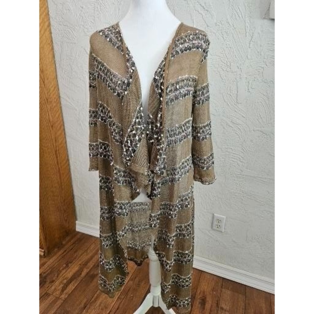 BKE‎ Lightweight Long Cardigan Duster Brown Tan Open Front Boho